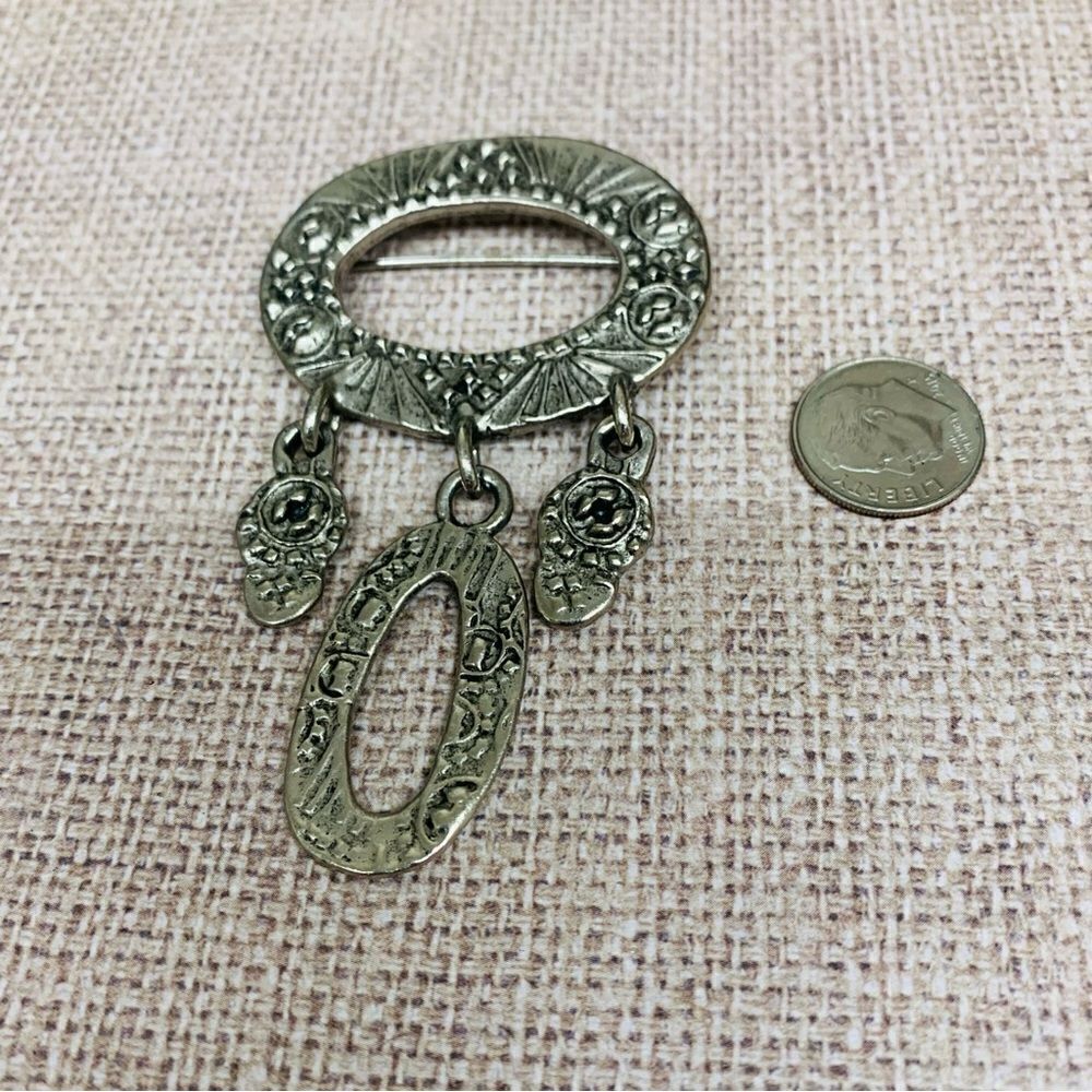 Silver Stamped Oval Dangle Brooch